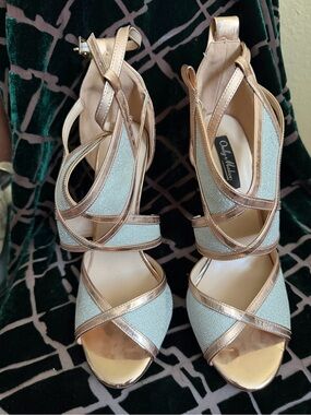 Only Maker Light Blue Strappy Heels with Gold Trim